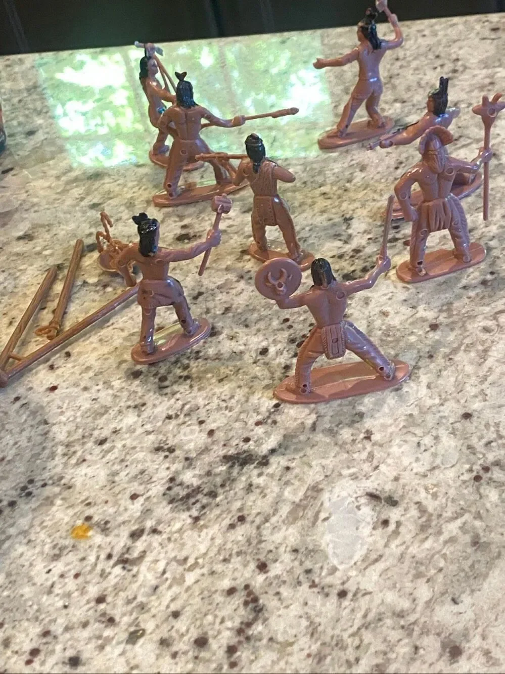 Plastic Native American Indian Warrior Toy Figures Lot of 8 Accessories